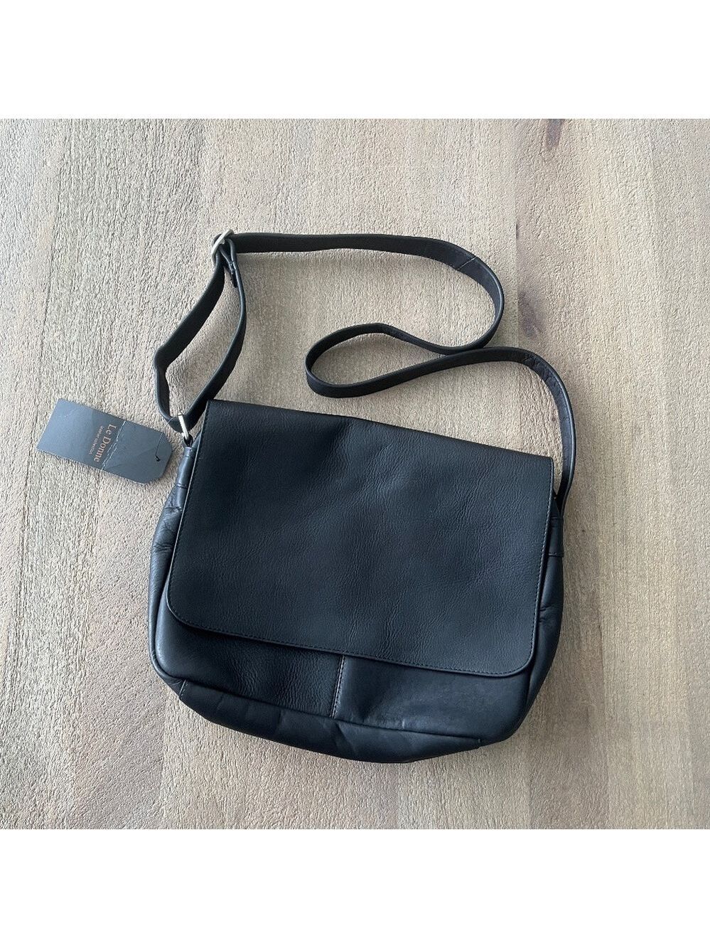 Le Donne Full Flap Over Shoulder Bag Black NWT
